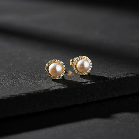 925 Boucles d'oreilles en pierre de perle et de zircon sterling