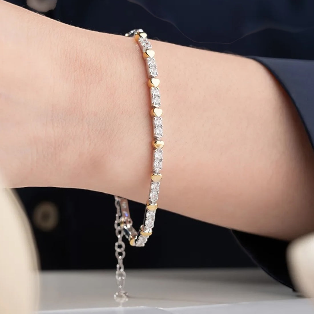 Zircon Stone Heart Trend Bracelet 925 Sterling Silver