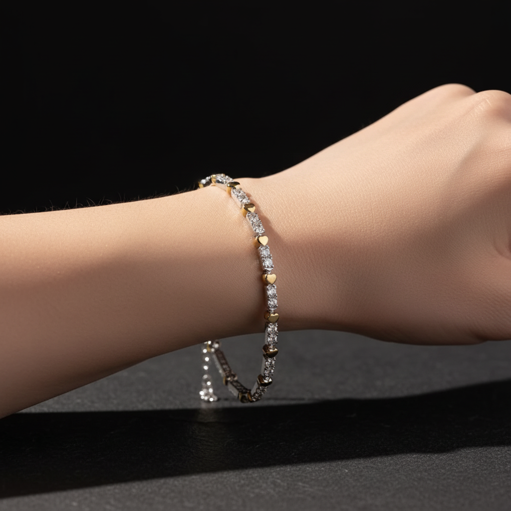 Zircon Stone Heart Trend Bracelet 925 argent sterling