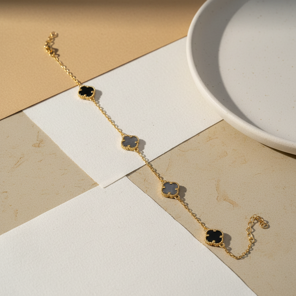 925 Ayar Gümüş Gold Yonca Bileklik