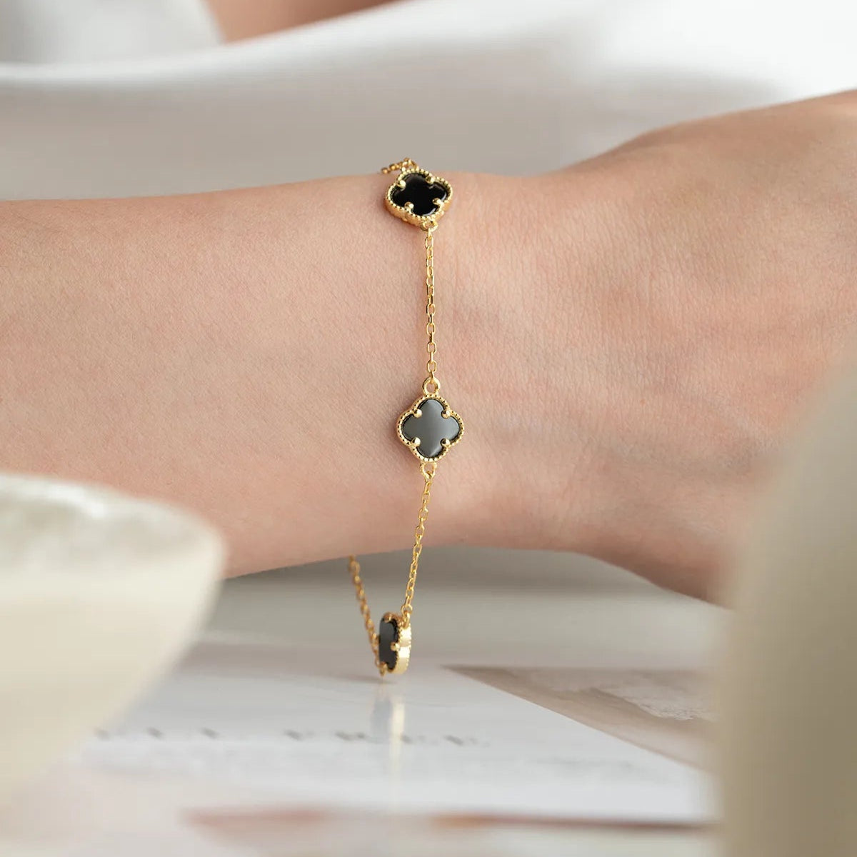 925 Sterling Silver Gold Clover Bracelet