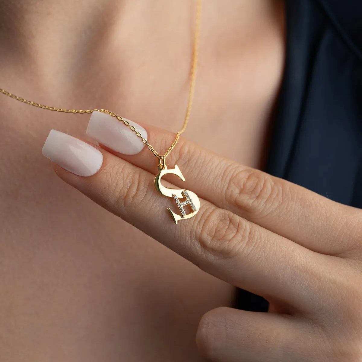 Personalized Initial Letter Necklace with Stone Details