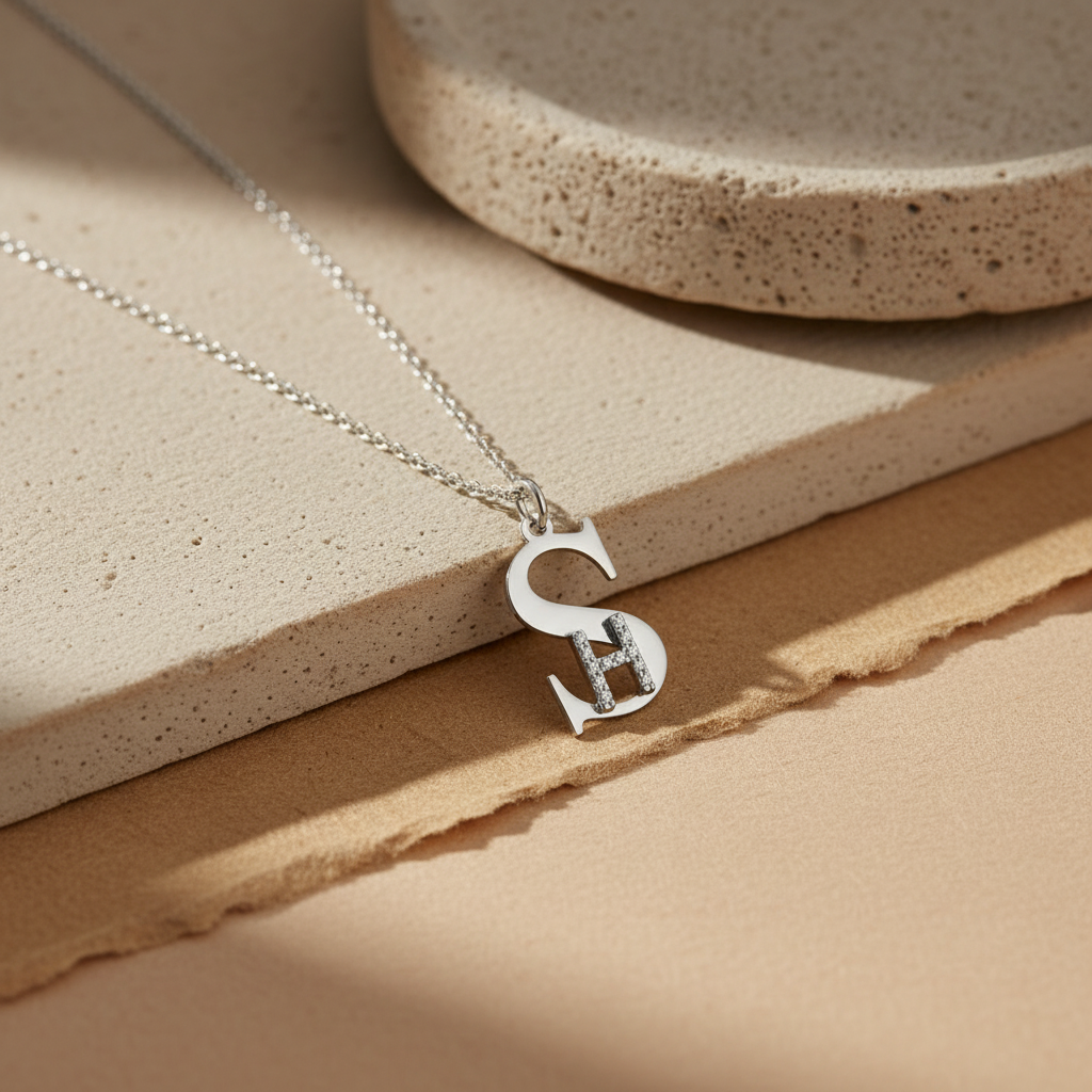 Personalisierte Buchstaben Kette mit Stein-Details