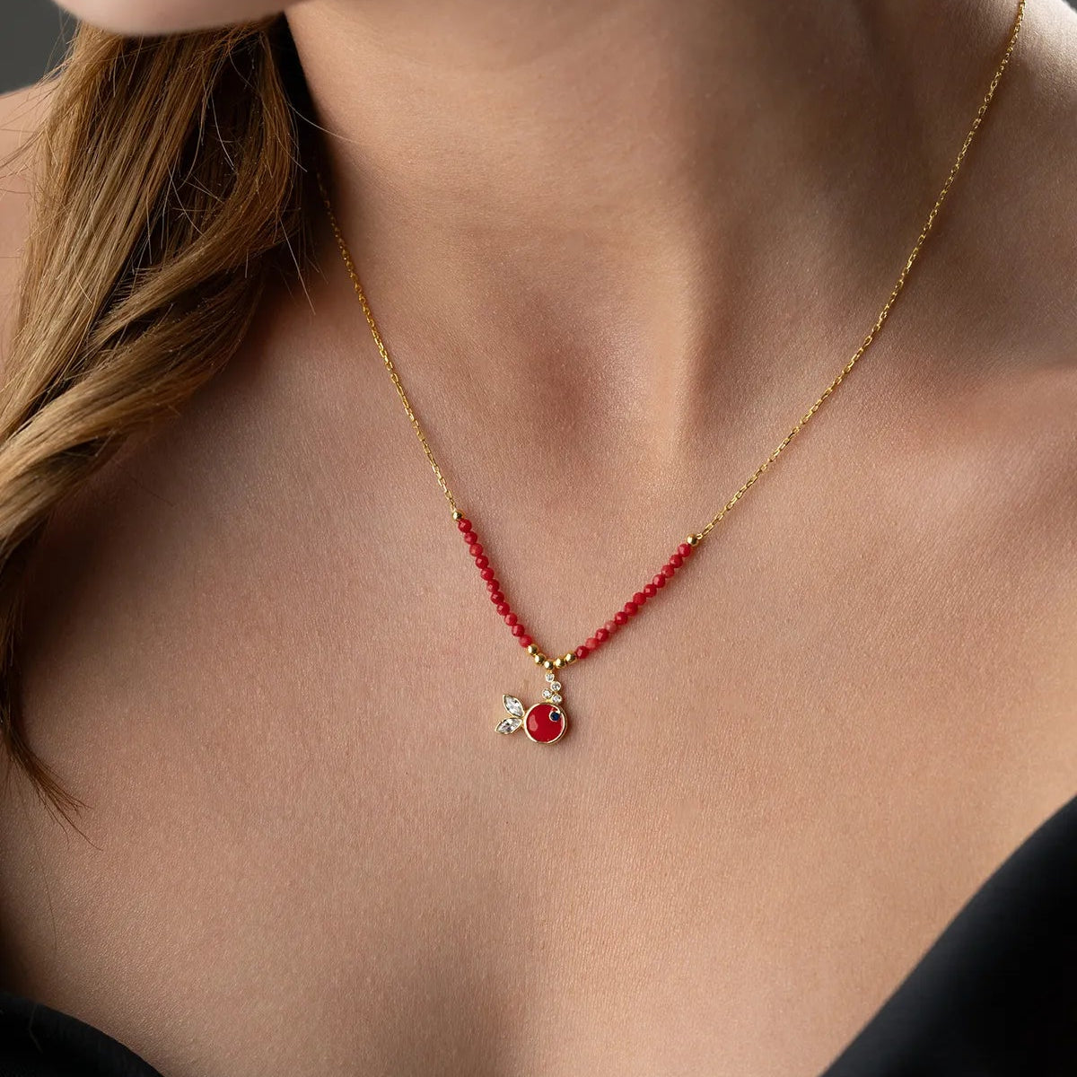 Collier de poisson en émail rouge perlé en argent sterling 925
