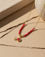 925 Sterling Silver Beaded Red Enamel Fish Necklace