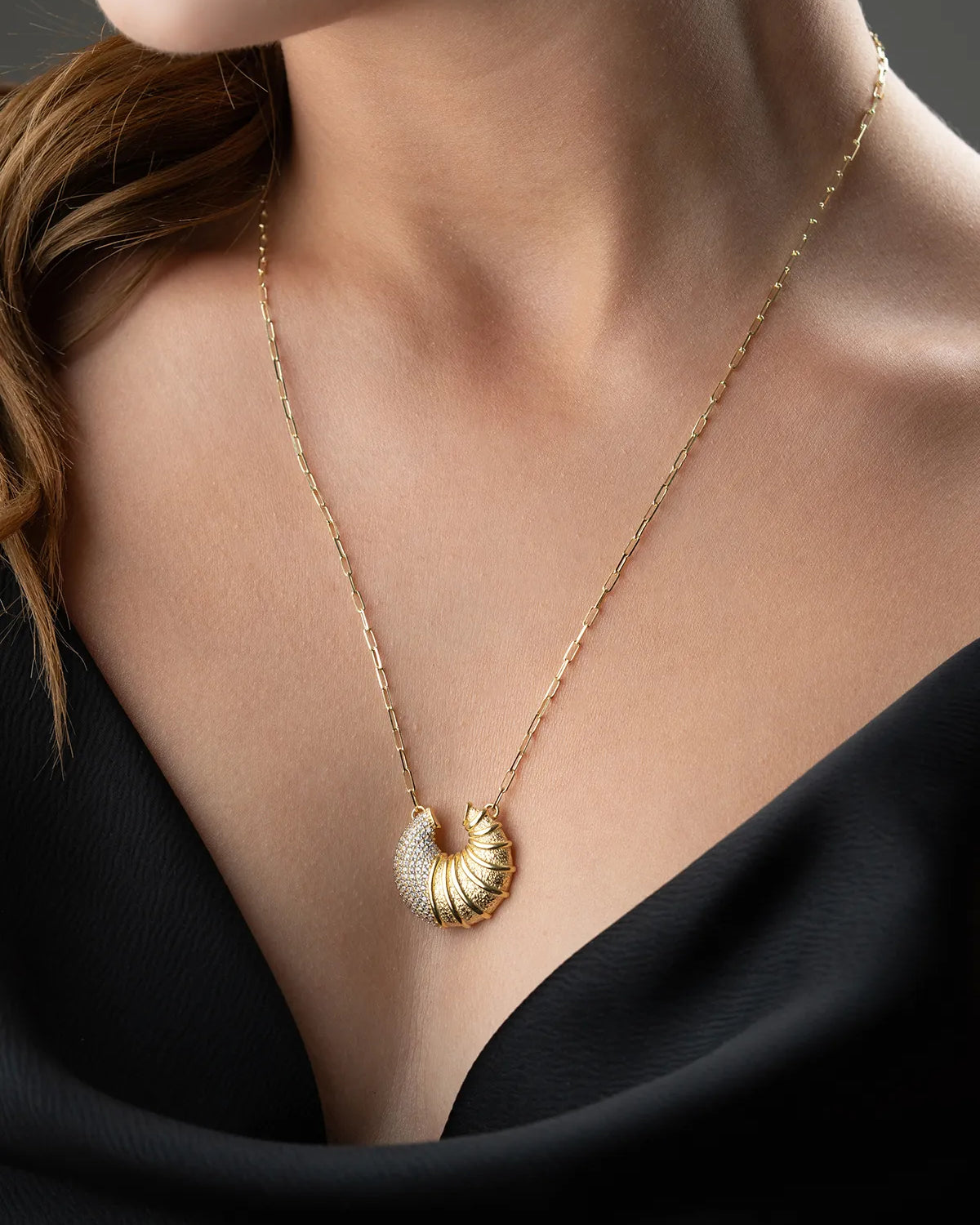 925 sterling silver stone croissant necklace