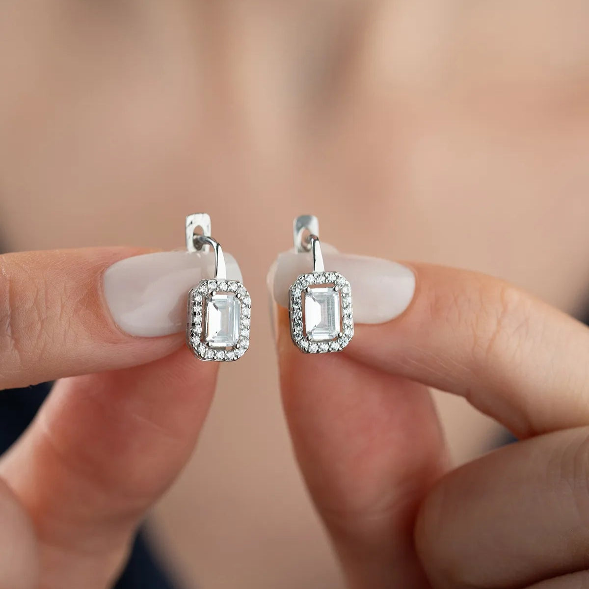 925 sterling silver baguette core earrings