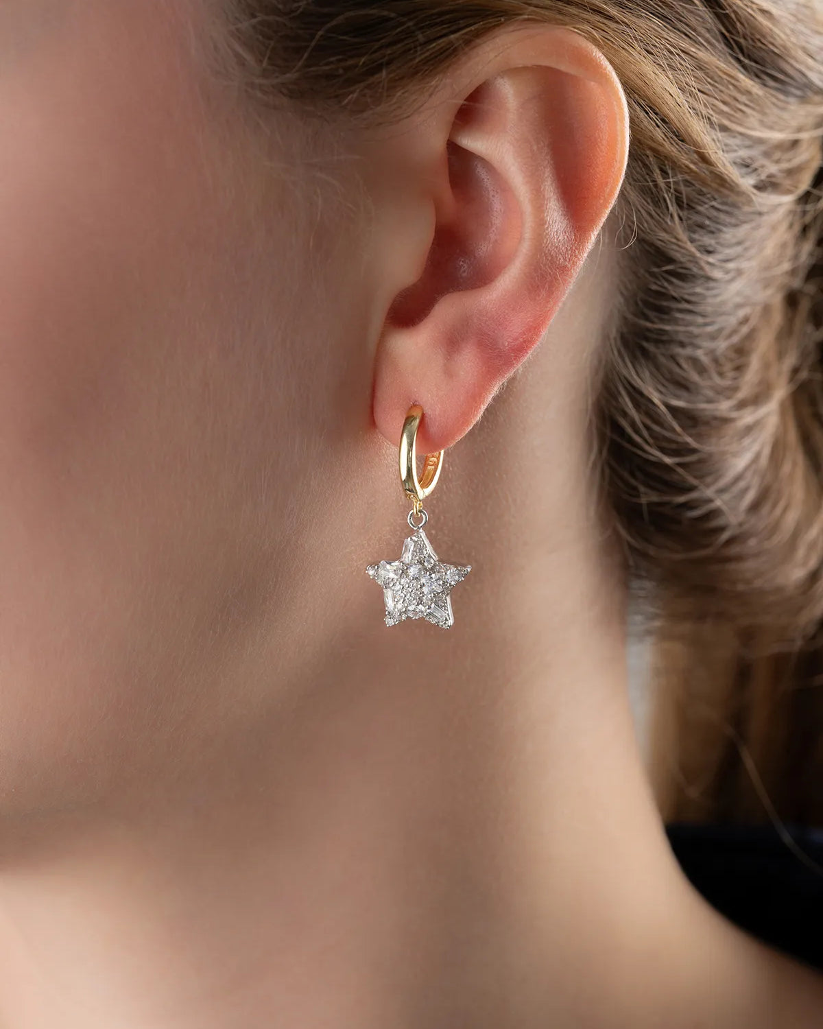 925 Sterling Silver Baguette Stone Star Earrings