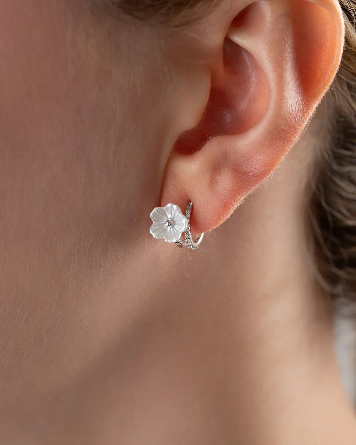 925 Sterling Silver Mother of Pearl Stone Flower Earrings