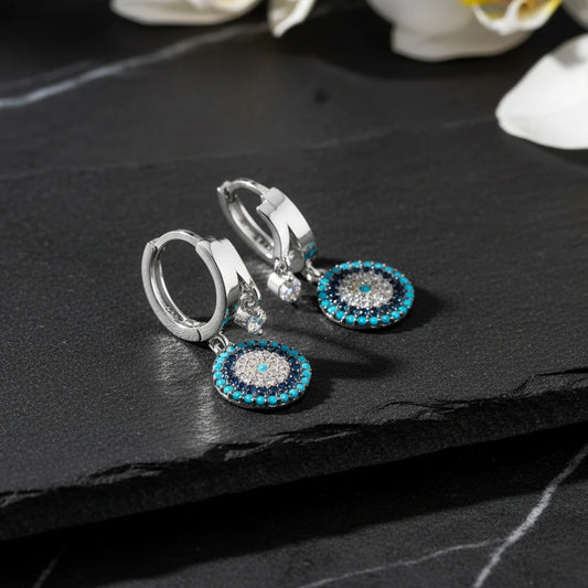 925 Ayar Gümüş Çift Taşlı Nazar Küpe