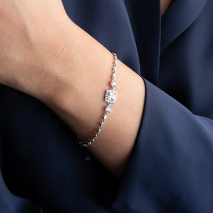 925 Ayar Gümüş Kare Taşlı Su Yolu Bileklik