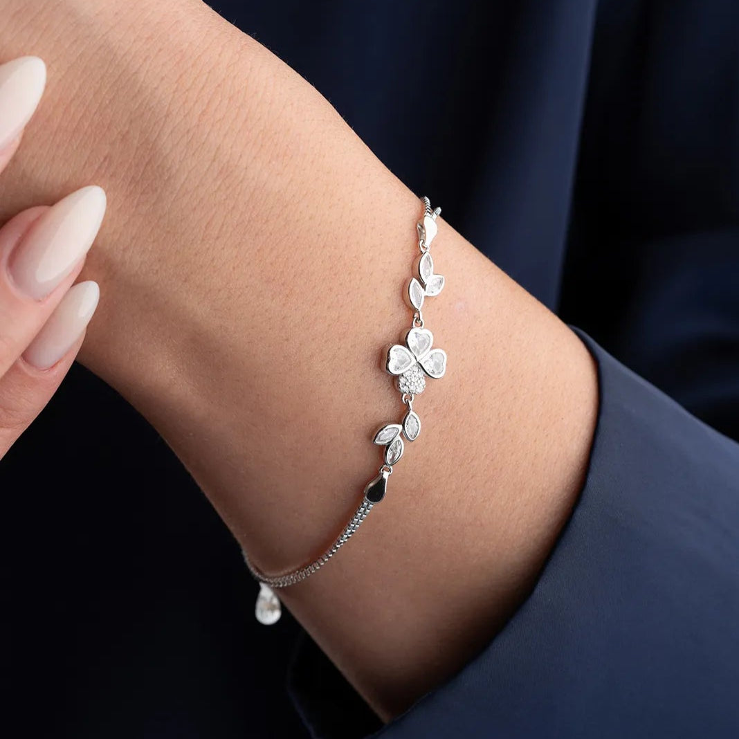925 Sterling Silver Leaf Clover Bracelet