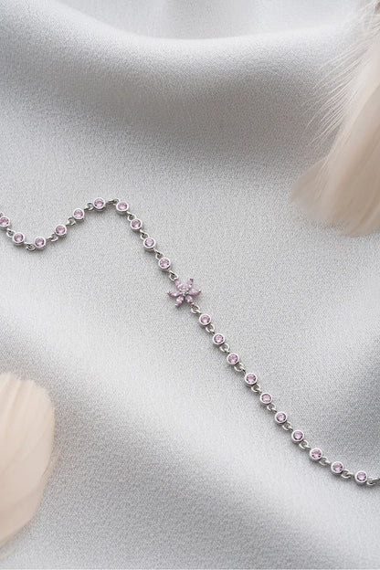 925 Ayar Gümüş Pembe Taşlı Lotus Su Yolu