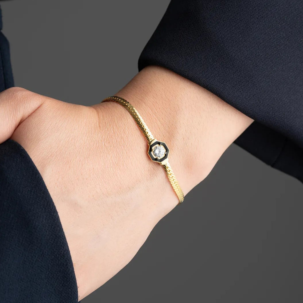 925 Carat Chain Solitaire Enamel Bracelet