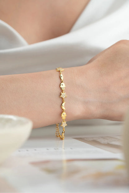 925 Ayar Gümüş Gold Figür Bileklik