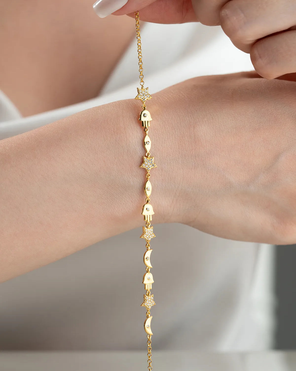 925 Sterling Silver Gold Figure Bracelet