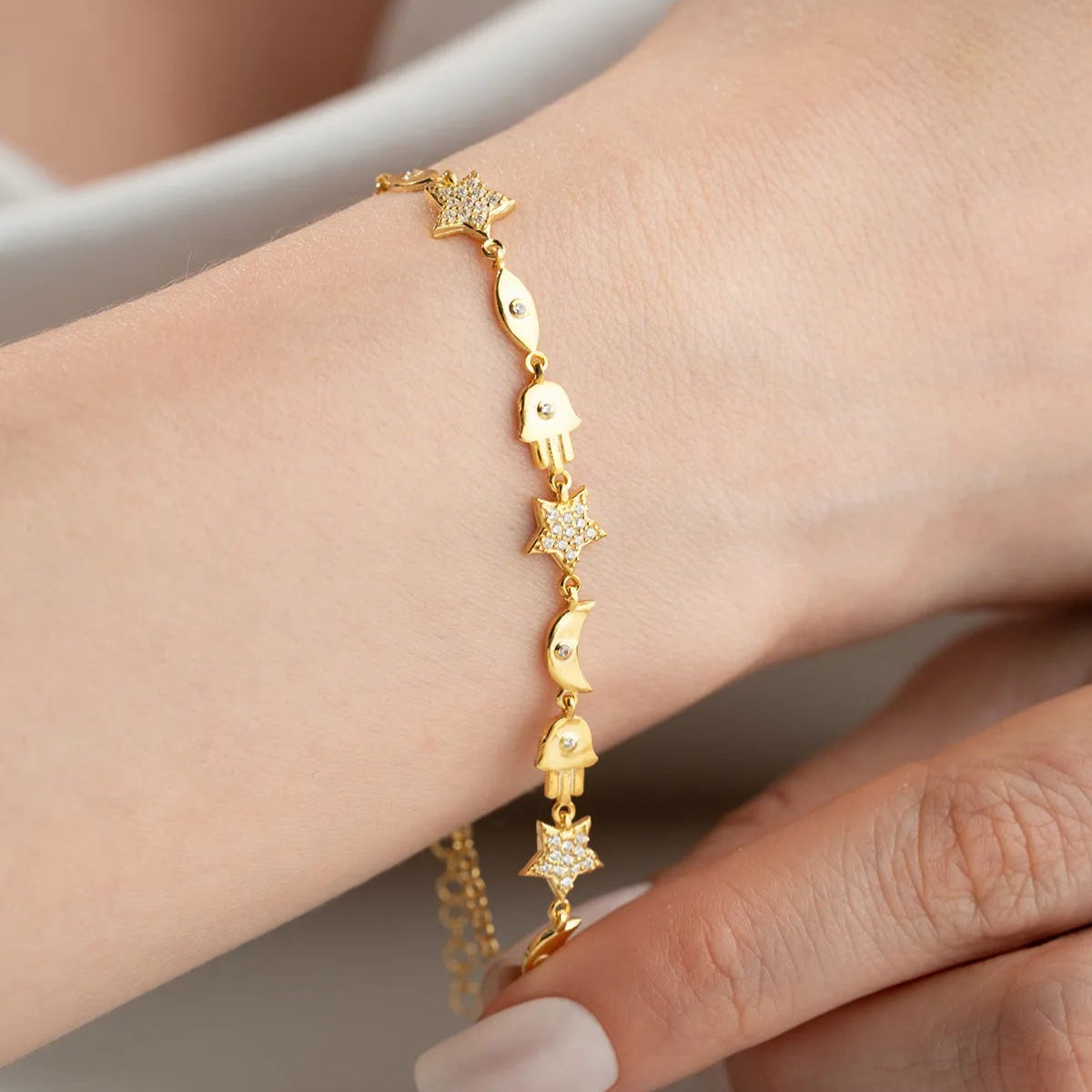 925 Sterling Silver Gold Figure Bracelet