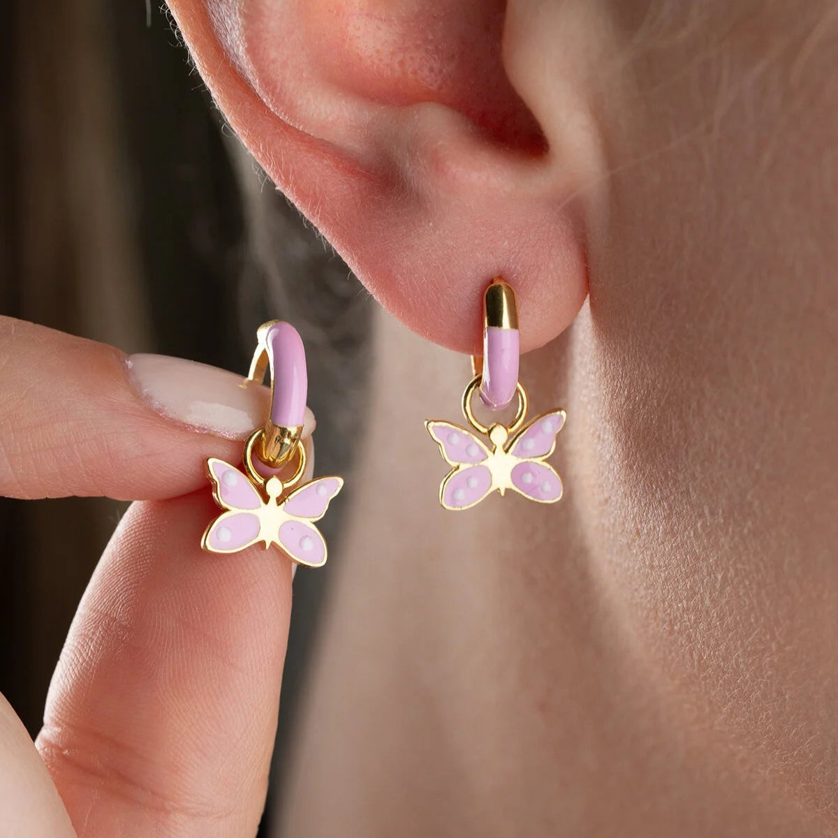 925 Ayar Gümüş Mineli Kelebek Çocuk Küpe