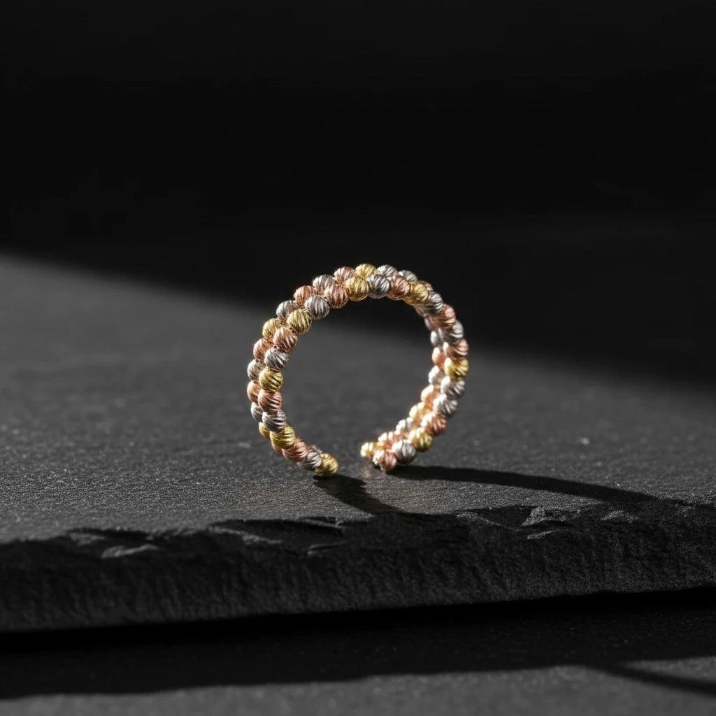 925 Sterling Silver Rose Adjustable 2 Row Dorica Ring