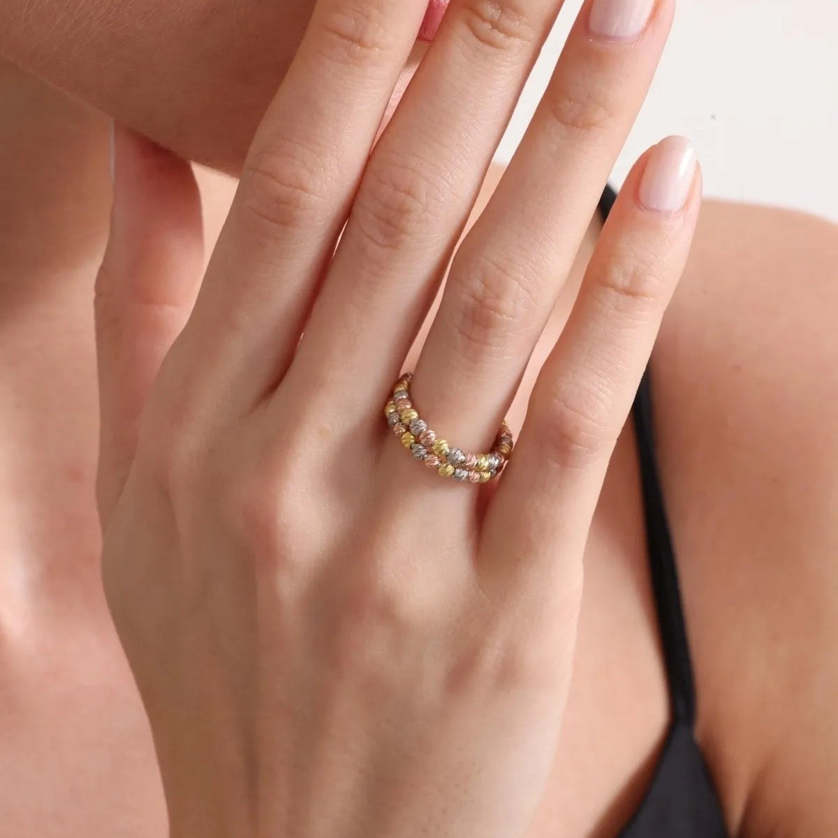 925 Sterling Silver Rose Adjustable 2 Row Dorica Ring