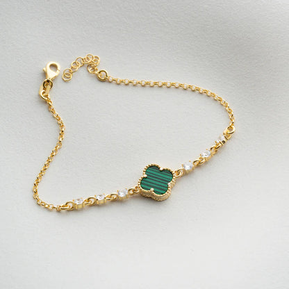 925 Ayar Gümüş Malakit Taşlı Yonca Bileklik