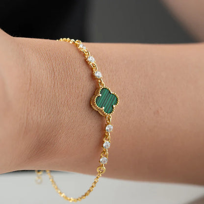 925 Ayar Gümüş Malakit Taşlı Yonca Bileklik