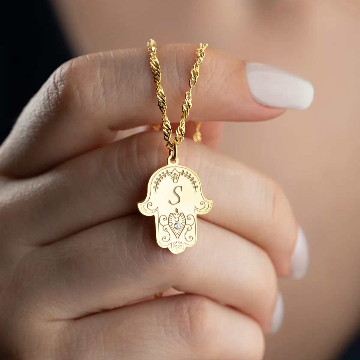 Collier de lettres de main principale Fatma - 925 argent sterling