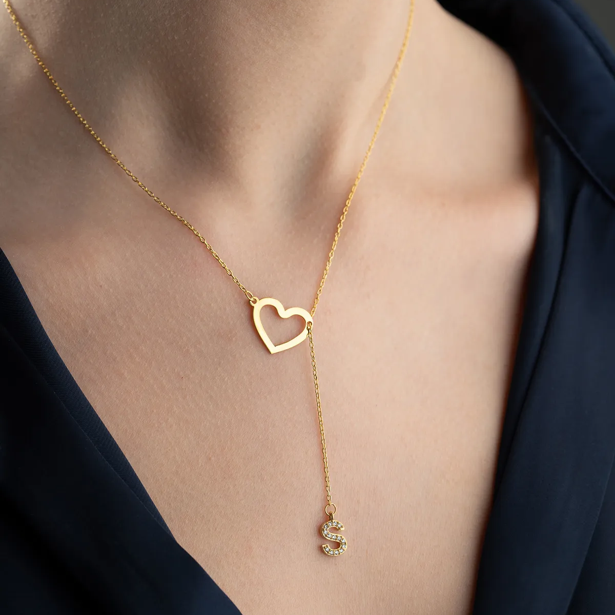 Heart Letter Necklace - 925 Sterling Silver