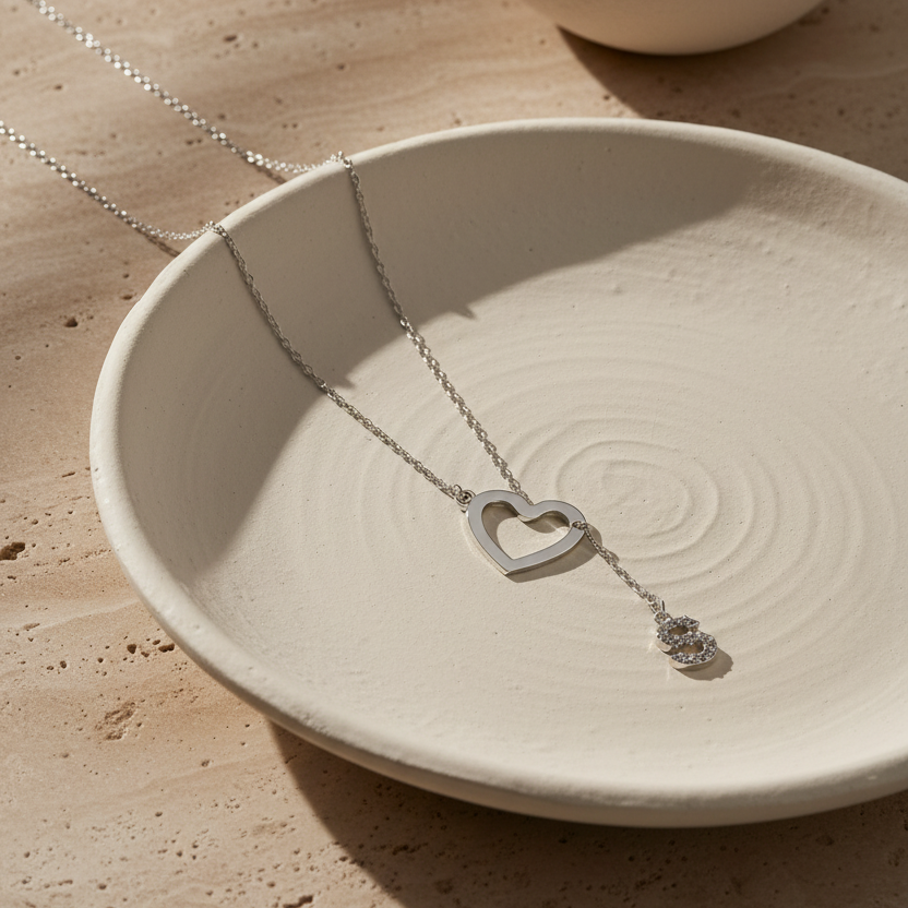 Heart Letter Necklace - 925 Sterling Silver