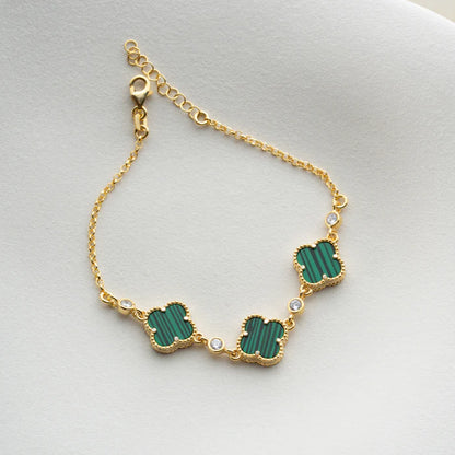 925 Bracelet de trèfle de malachite en argent sterling quatre