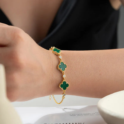 925 Bracelet de trèfle de malachite en argent sterling quatre