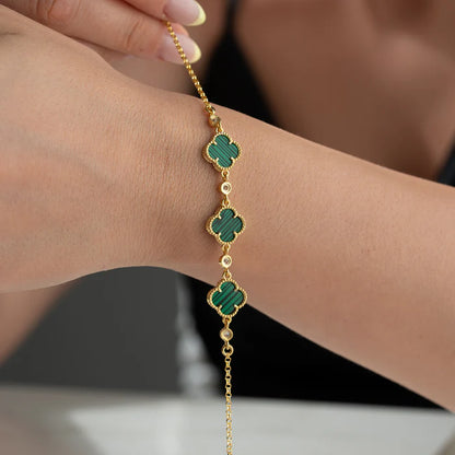 925 Bracelet de trèfle de malachite en argent sterling quatre