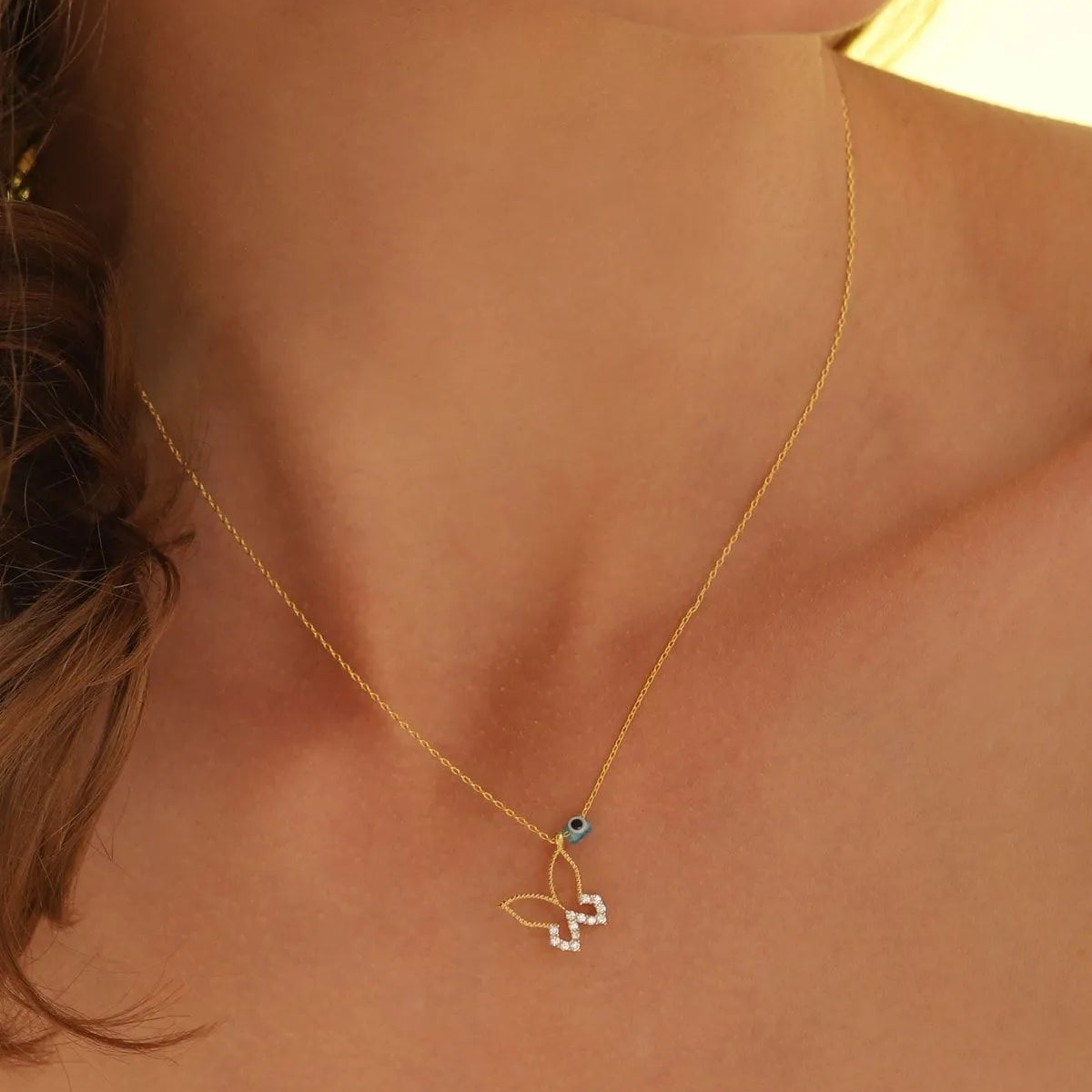 925 Collier en argent de papillon et de perles pour les yeux maléfiques