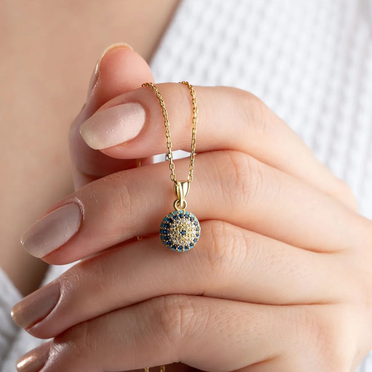 925 Setting Gold Eye Nazari Silver Necklace