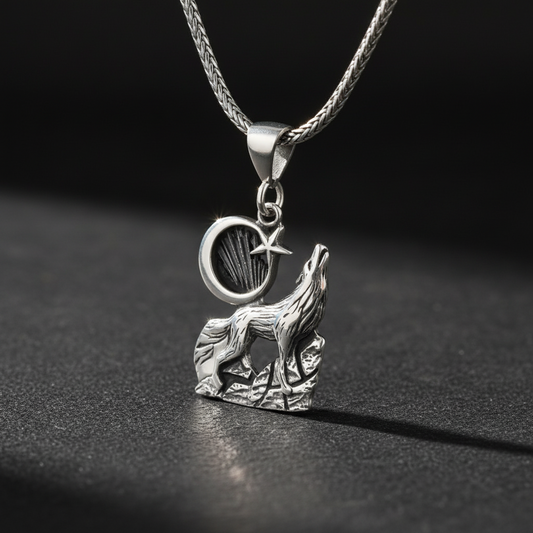 925 Ayar Gümüş Bozkurt Erkek Kolye -Y