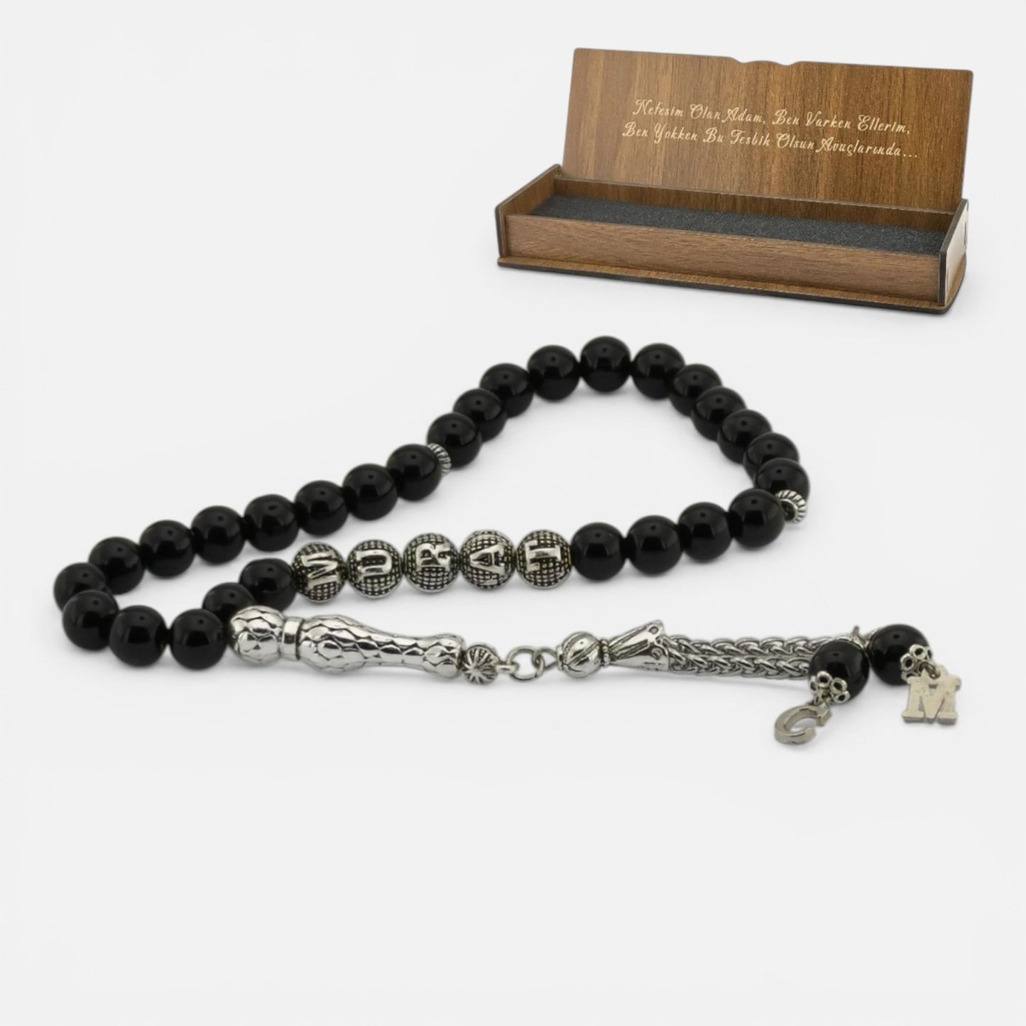 Personalized Tesbih | Onyx Stone | Wooden Box