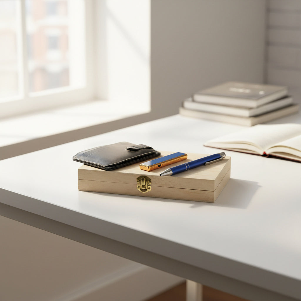 Kişiye Özel Deri Kartlık, USB Elektrikli Çakmak & Mavi Kalem Hediye Seti