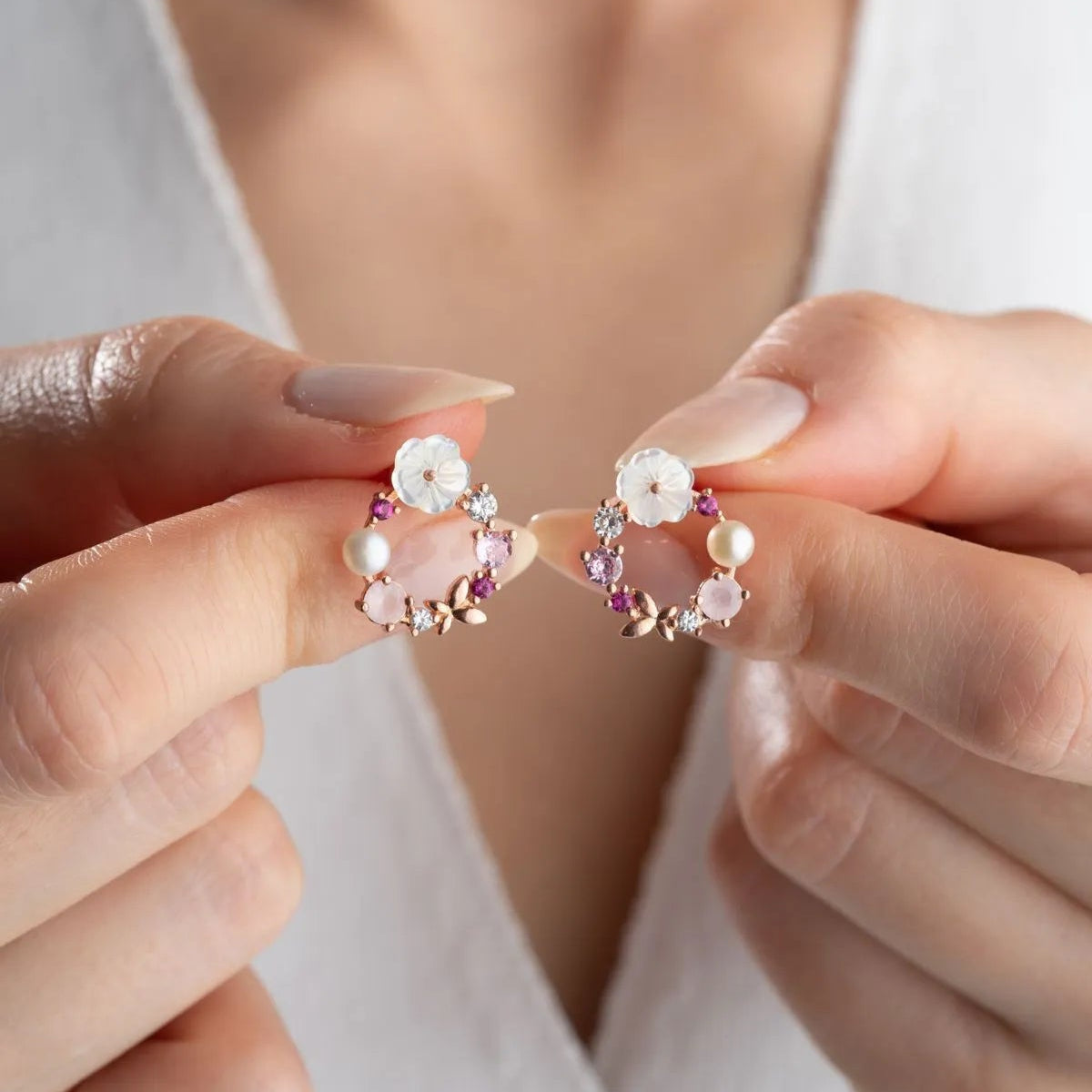 Blush Bloom - 925 boucles d'oreilles en argent sterling