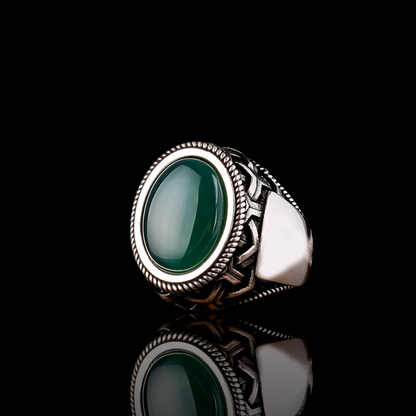 Yeşil Akik Taşlı 925 Ayar Gümüş Erkek Yüzük
