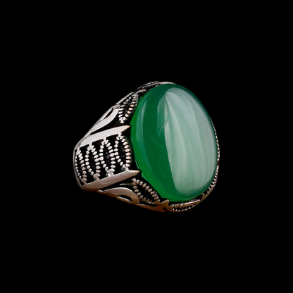 Yeşil Akik Taşlı 925 Ayar Gümüş Erkek Yüzük