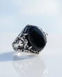 Lion figurine black onyx -tasted male gumus face