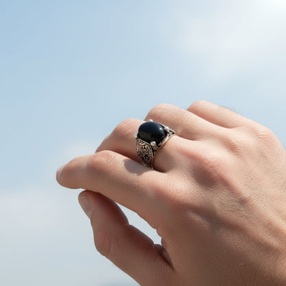 Siyah Oniks Tasli Erkek Gumus Yuzuk
