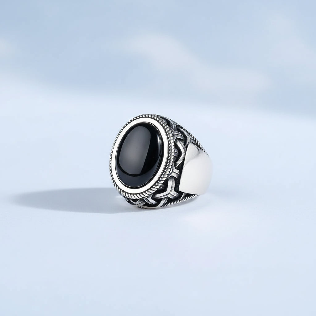 Onyx Stone Silver Men's Ring