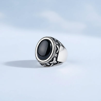 Onyx Stone Silver Men's Ring