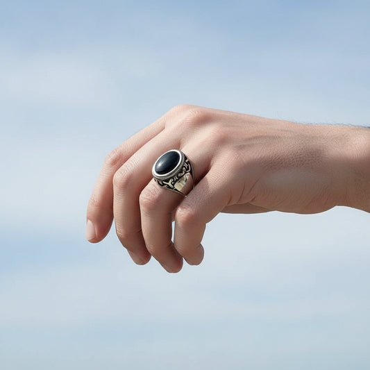 Anneau d'hommes en pierre en pierre onyx