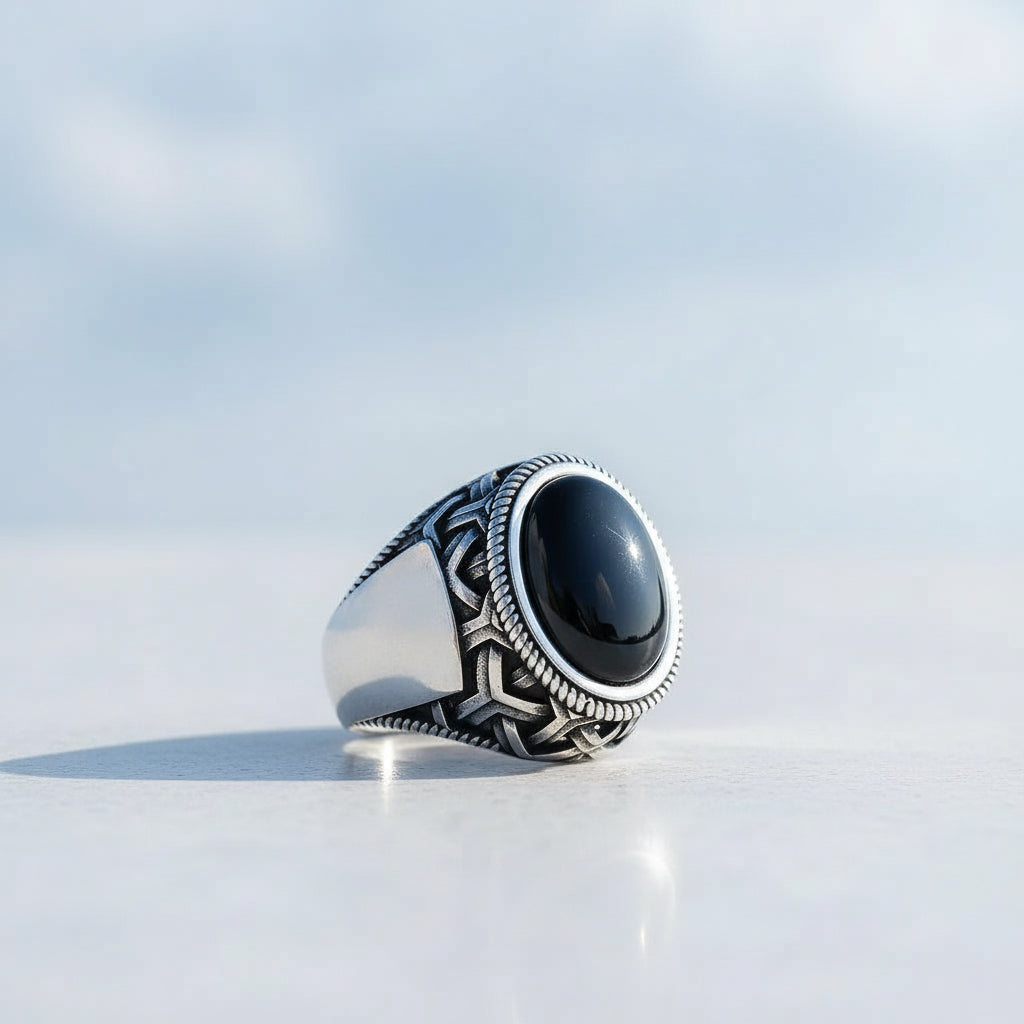 Onyx Stone Silver Men's Ring