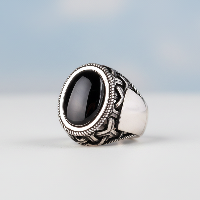 Onyx Stone Silver Men's Ring