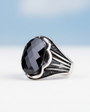 Black Zircon Stone Men's Silver Ring