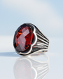 Red Zircon Stone Men's Silver Ring
