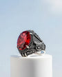 Red Zircon Stone Osmanlı Silver Ring